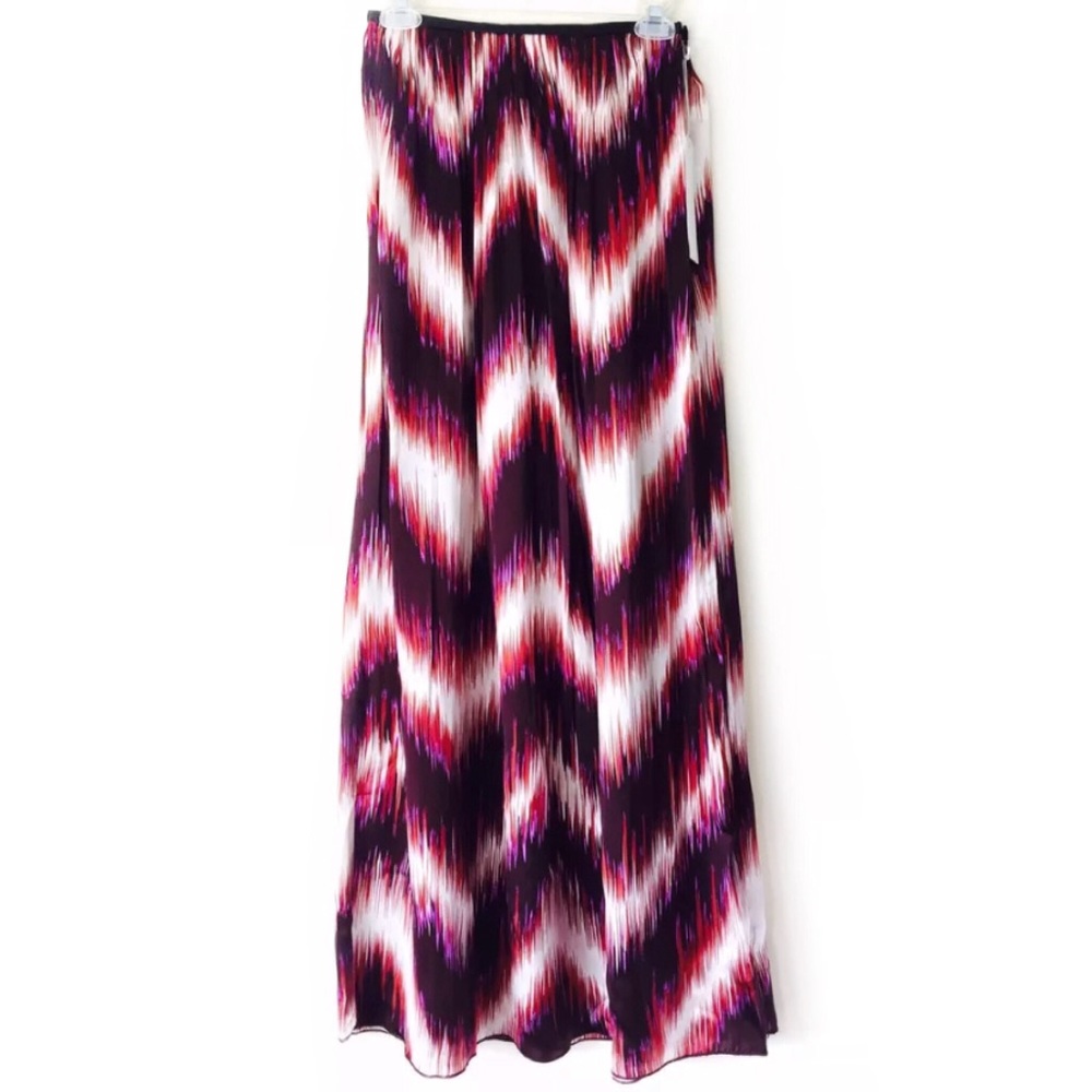 LINE & DOT MAXI SKIRT CHEVRON 100% SILK LONG